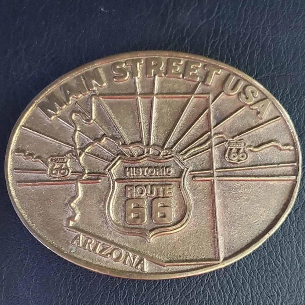 Historic Route 66 Main Street USA Arizona Solid Brass Vintage Belt Buckle